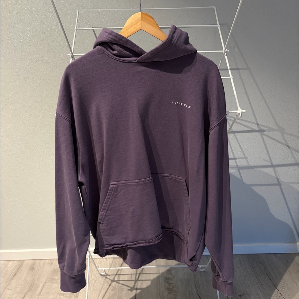 I love Ugly Cropped Men's Purple Pullover Hoodie
